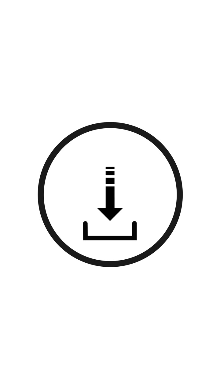 Simbolo minimale di download file con freccia spessa, cerchio di caricamento e spazio negativo bianco, perfetto per.