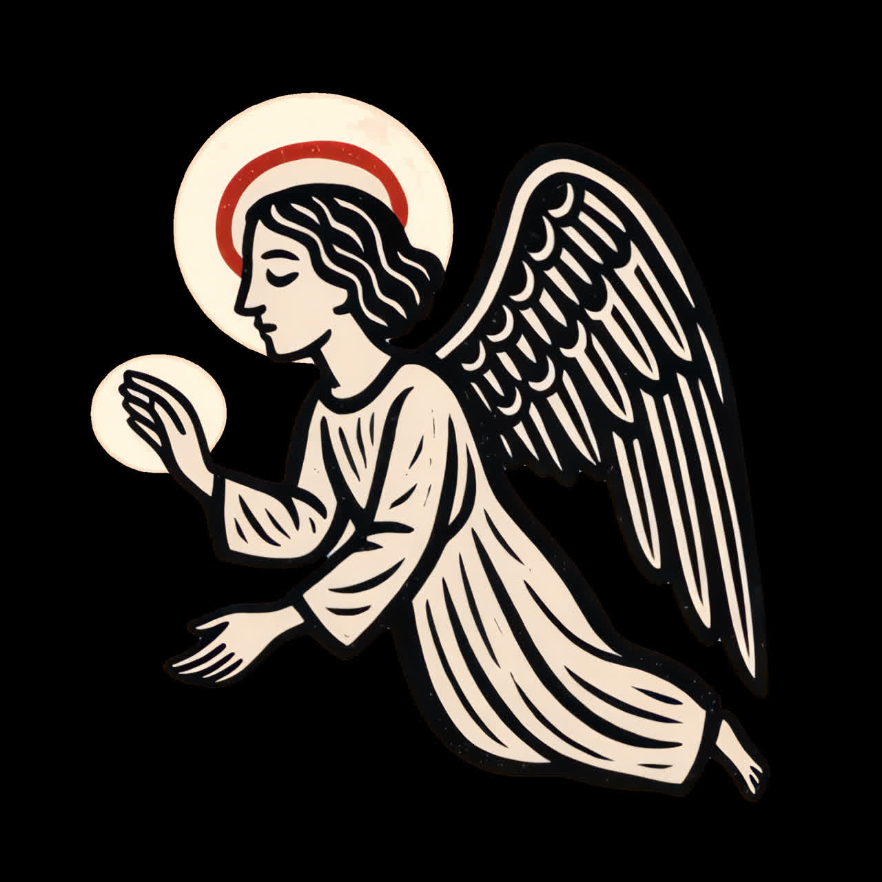 Vintage angel illustration animation isolated asset, transparent 4K video, alpha channel, ProRes