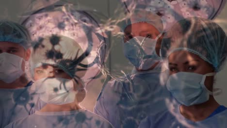 animation of virus cells floating over doctors during surgery