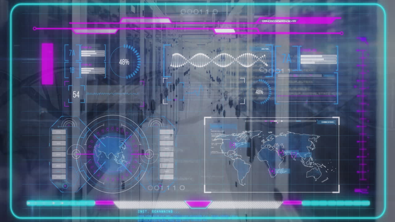 백그라운드에서 서버 에 대한 인포그래픽 인터페이스의 애니메이션