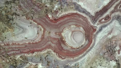 Top-Down-View-Of-Bentonite-Hills---The-Desert-That-Looks-Like-Mars-In-Utah---aerial-drone-shot