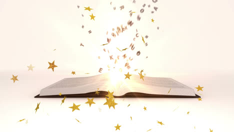 animation of glowing stars floating over open book