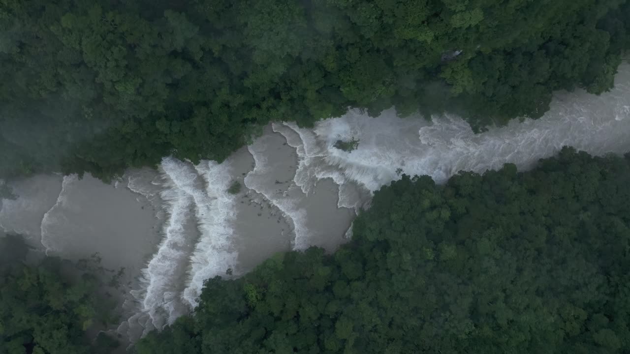 Famous Semuc champey waterfall during rain season, aerial