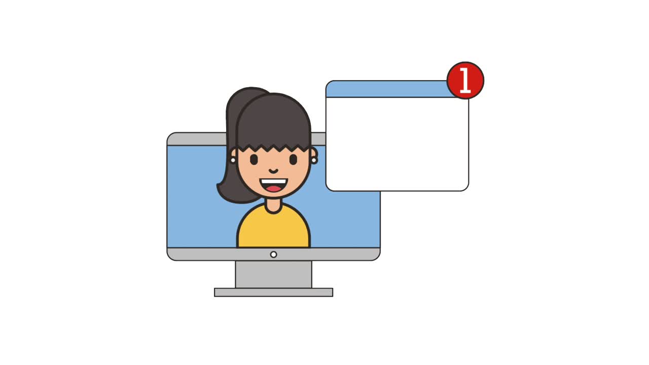 young woman in screen computer net work message