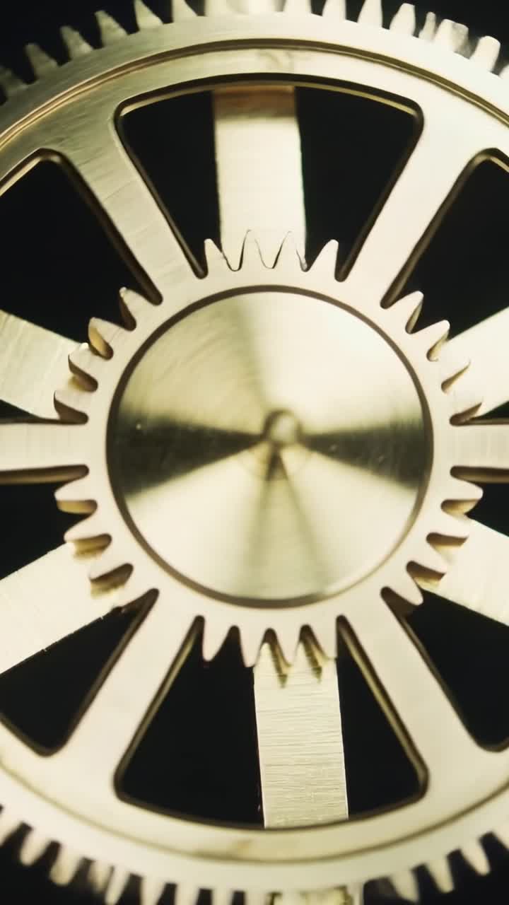 Close-up of Golden Gears Rotating in a Clockwork Mechanism