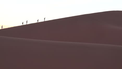 los excursionistas ascienden una enorme duna de arena en el parque nacional namib naukluft en el desierto de nam namibia