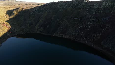 Volcanic-Kerid-Crater-Lake-in-Iceland,-Stunning-Geological-Feature,-Aerial