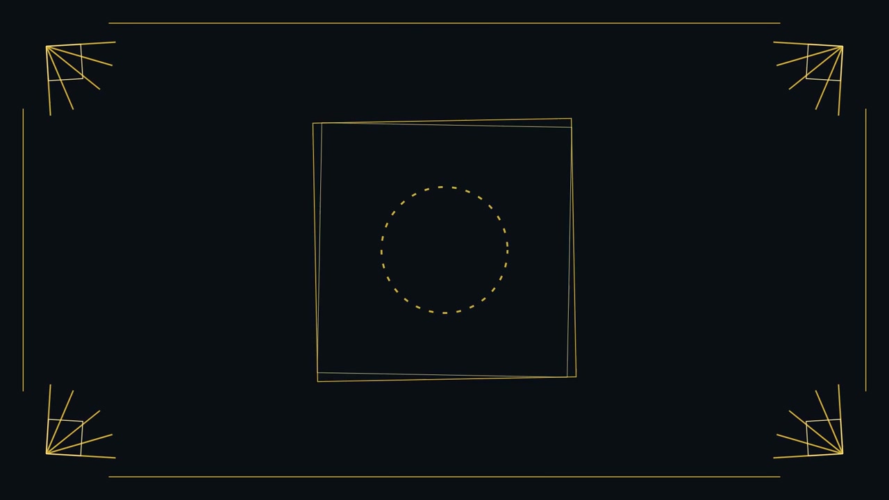 Abstract Geometric Animation with Rotating Gold Squares and Circle