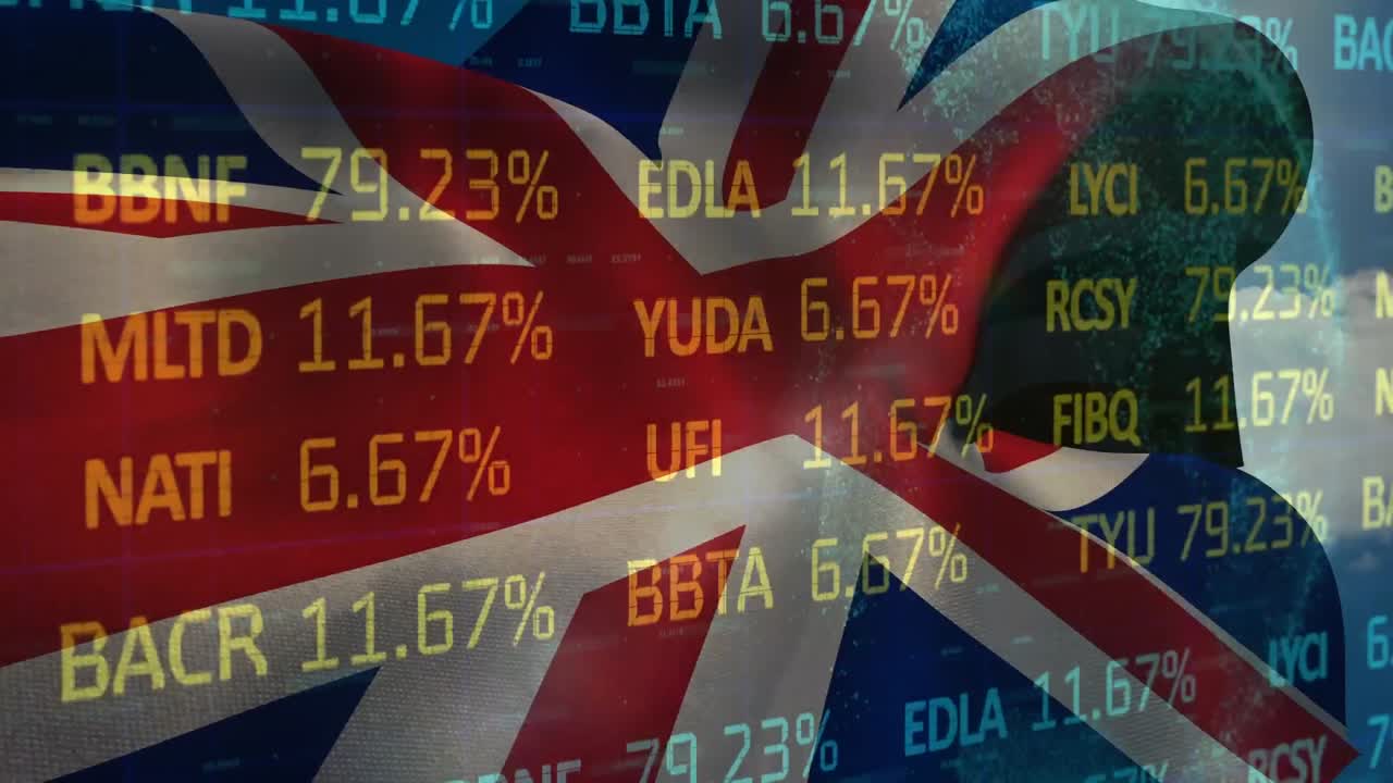 영국의 발 위에서 데이터 처리의 애니메이션.