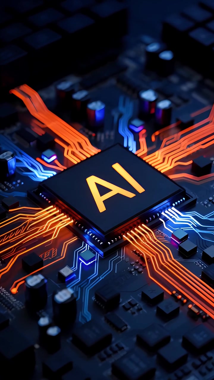 Futuristic AI Chip Motherboard Technology Background 4K