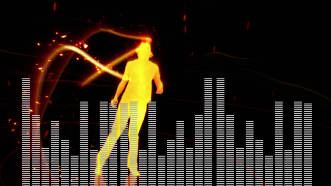 Digital composite of a dancing man and digital bars