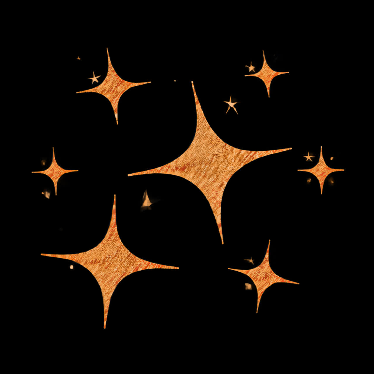 Golden stars on dark background animation isolated asset, transparent 4K video, alpha channel