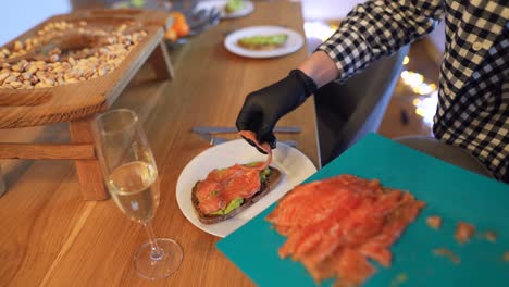 preparing salmon and avocado toast
