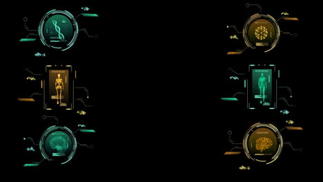 animación de visores y procesamiento de datos científicos sobre un fondo negro