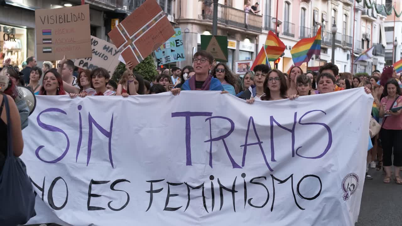 GRANADA, SPAIN - JUNE 28, 2022: Many people at the pride manifestation, LGBT+ community