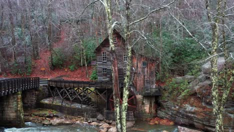 glade creek grist mill in west virginia drone video moving sideways