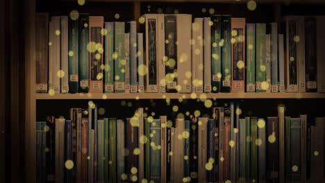 animación de manchas brillantes sobre los libros en la estantería