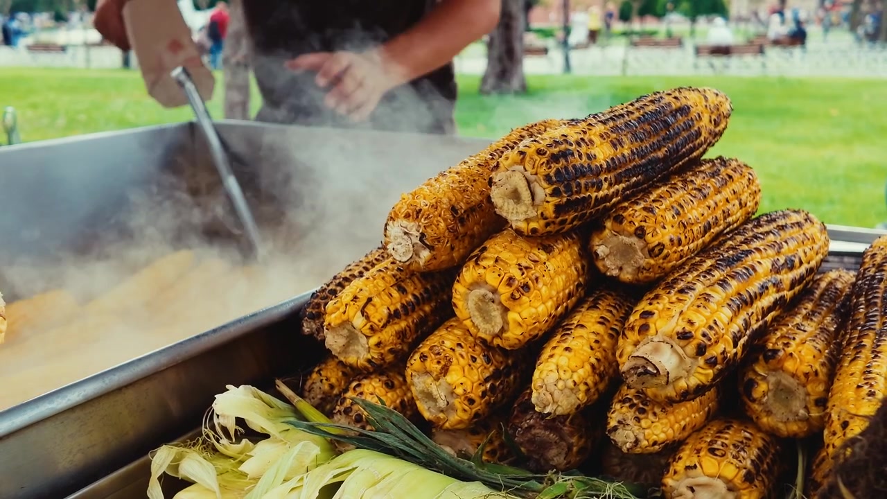 Grilled Corn on the Cob at an Outdoor Street Food Stall