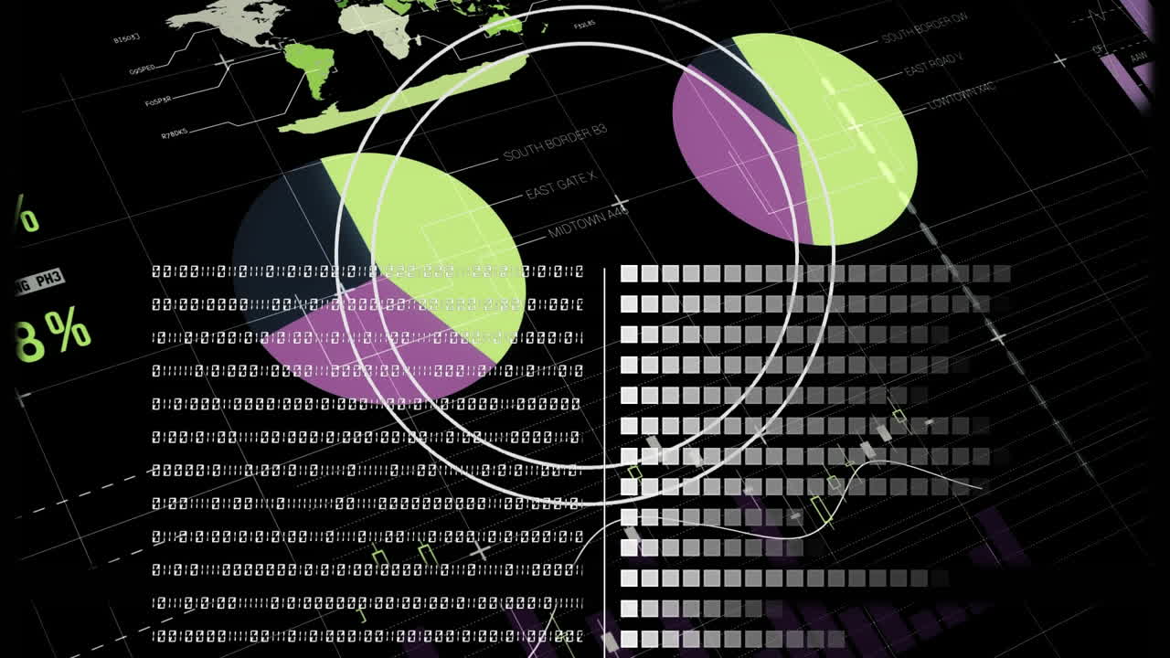 animación del procesamiento de datos y las estadísticas sobre un fondo negro