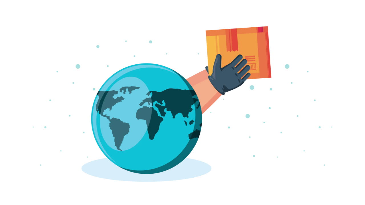 servicio de entrega manos levantando caja y animación planeta tierra