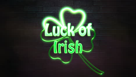 luck of irish with neon shamrock on wall