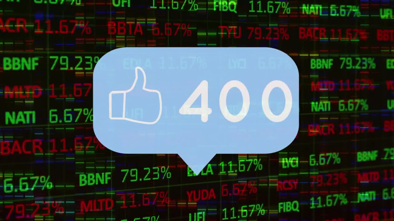 animación de las reacciones de las redes sociales sobre los datos financieros en fondo negro