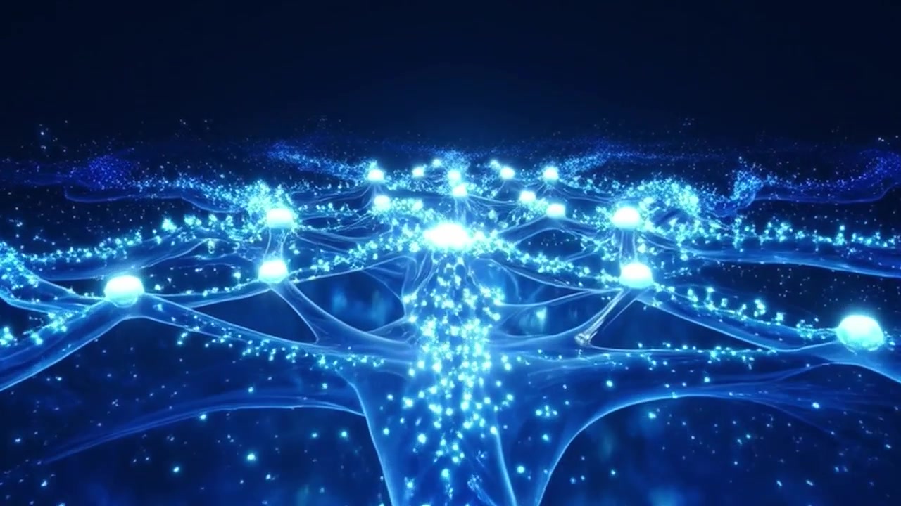 Abstract Digital Network Connecting Glowing Data Particles