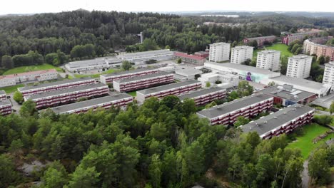 aerial panoramic apartment buildings of bergsjon, gothenburg, sweden