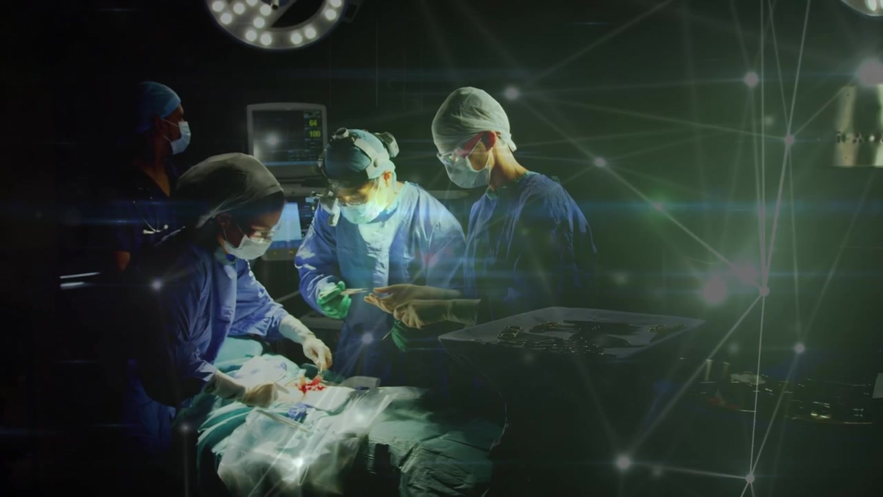 Animation of connections over team of diverse surgeons during operation
