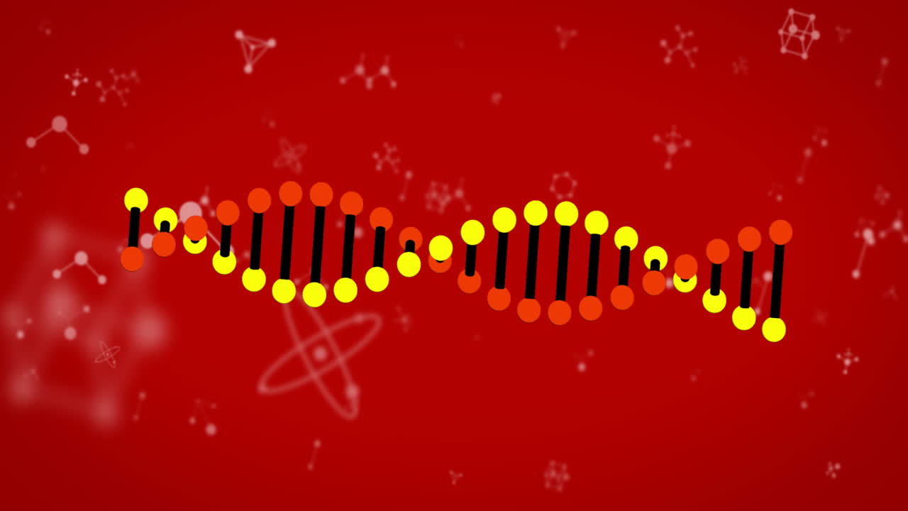 은 배경에 있는 분자 위에 있는 dna 가닥의 애니메이션