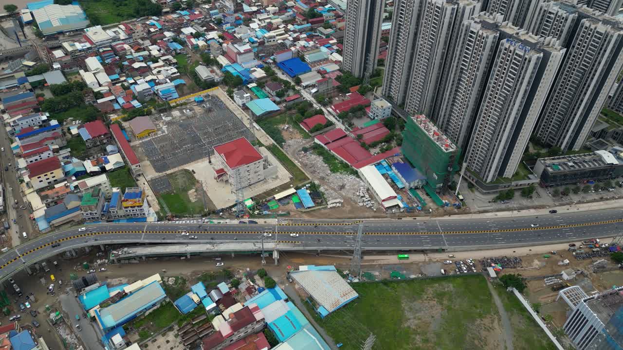 Phnom Penh outside Cambodia capital city, developed country infrastructure, aerial