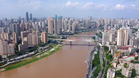 chongqing huge chinese cityscape with yangtze river crossing it