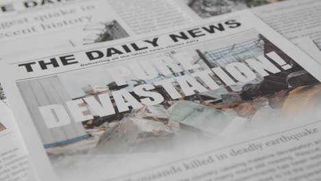 newspaper headline featuring devastation caused by earthquake disaster 17