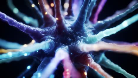 explore the intricate details of a neuron as it fires signals in vibrant colors.