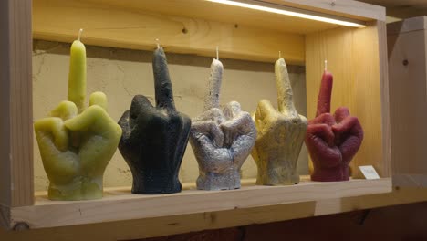 defiant gesture candles in bold colors on display in la candela store, venice