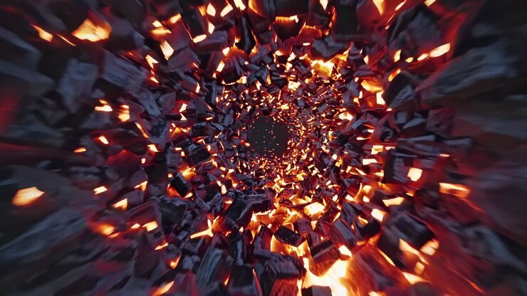 Abstrakt glødende vortex med flammende affald