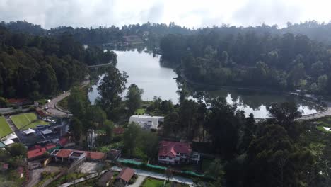 panoramic aerial view of kodaikanal lake in kodaikanal town, tamil nadu, india