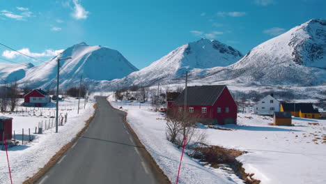 cinematic shot tracking through a village in northern norway