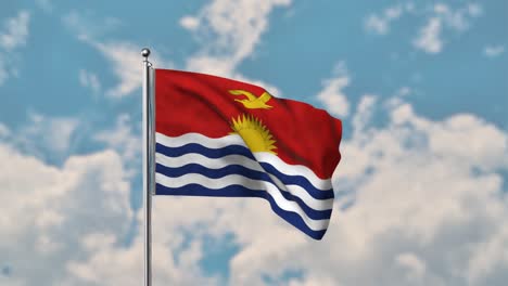 Kiribati-flagge,-Die-Im-Realistischen-4k-video-Des-Blauen-Himmels-Weht