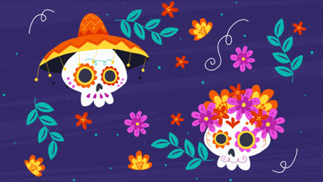 Eine-Animation-Eines-Handgezeichneten-Flachen-Dia-De-Muertos-Hintergrunds