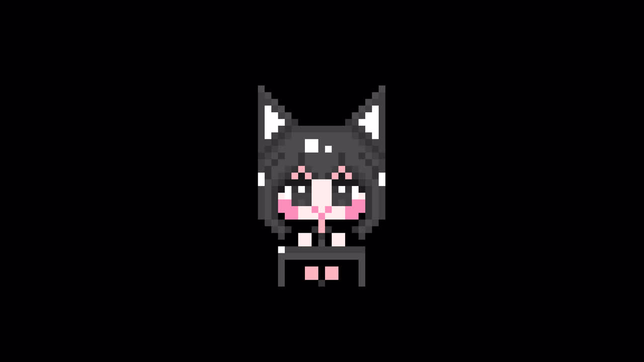 Pixel Cat girl sit at a desk short hair Looping animation. 1080p (6).mov