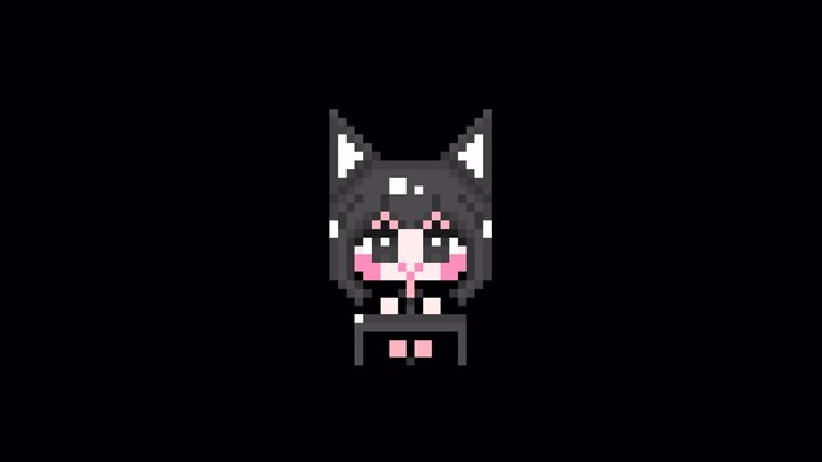 Una pixel gatta seduta a una scrivania, capelli corti, animazione in loop. 1080p (6).mov