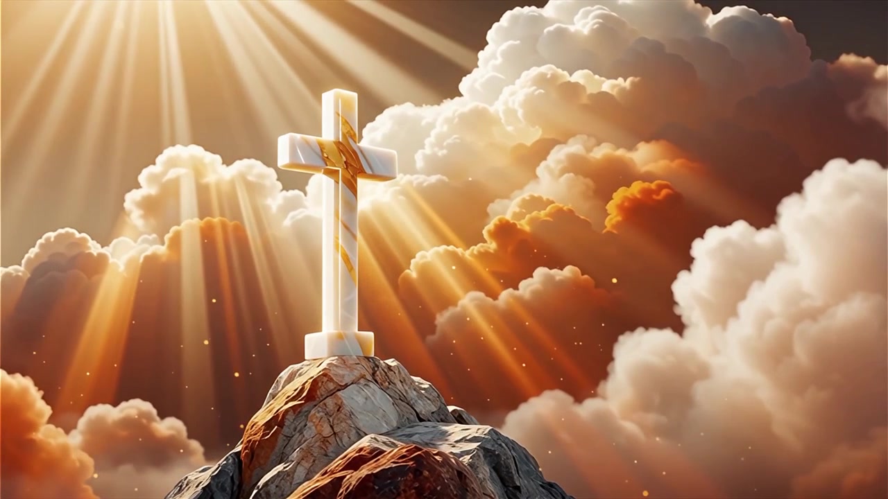 Croce Cristiana Luce Celestiale Sfondo per il Culto.