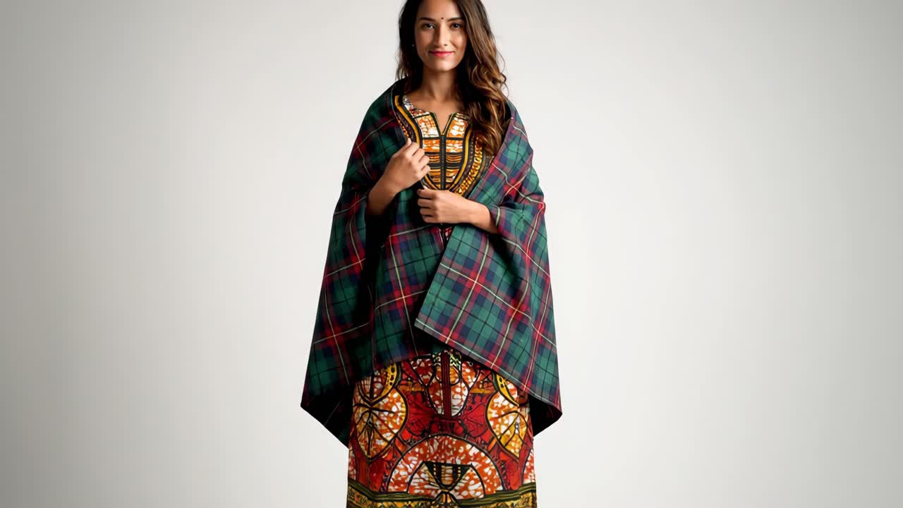 Woman in dress and shawl