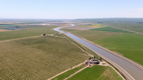 aerial view of california aqueduct - vital water lifeline supplying irriigation to farmlands