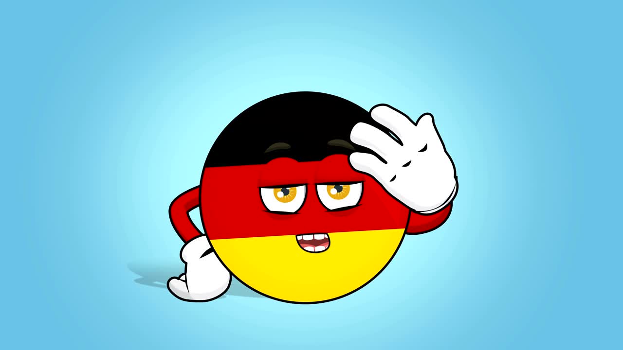 Icona bandiera della Repubblica Federale di Germania a cartone animato, scontento, arrabbiato, parla con volto animato.