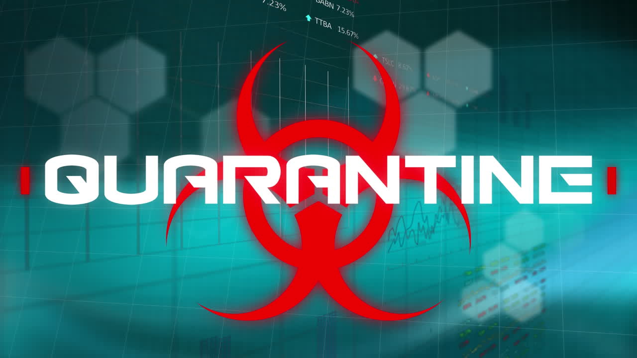 signo de peligro con texto de cuarentena contra el procesamiento de datos