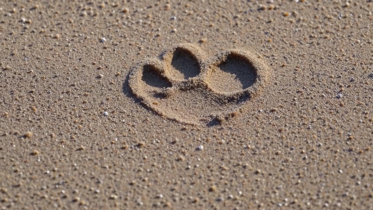 Pegada de Pata de Animal Única Impressa na Areia Molhada da Praia