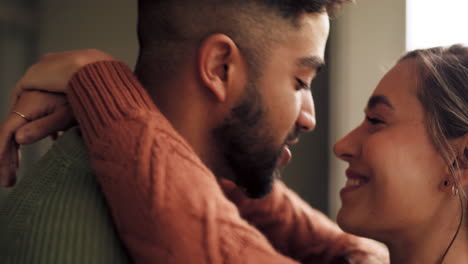 love, couple kiss and dance on house patio