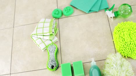 cleaning supplies on floor